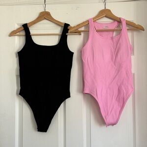 OQQ Black and Pink Bodysuit Set